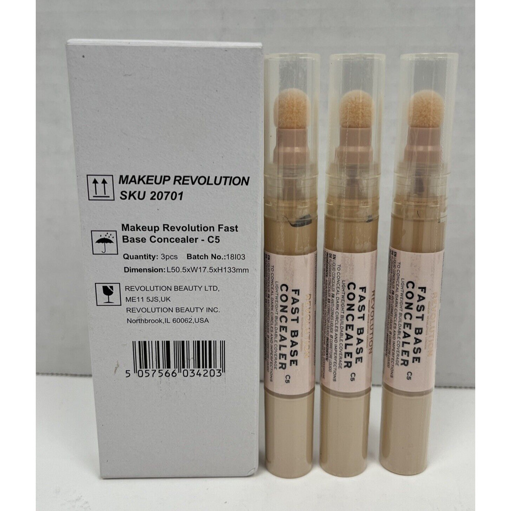 Revolution Fast Base Concealer C5 Lightweight Buildable 0.15 fl oz Lot of 3